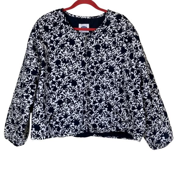 Old Navy Plus Size XXL Quilted Bomber Jacket Navy White Floral Comfy Ligthweight - Picture 2 of 16